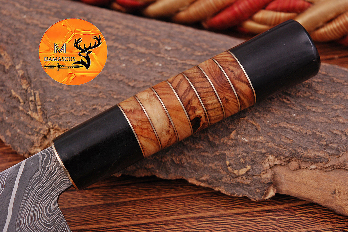 Chef Knife Custom Made Hand Forged Damascus Steel Santoku Kitchen Knife With Wood & Resin Handle