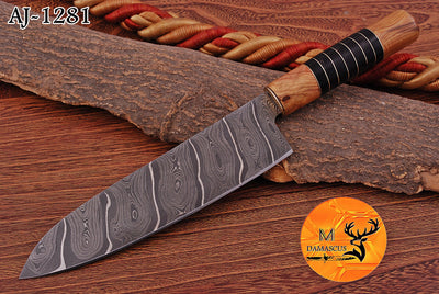 Chef Knife Custom Made Hand Forged Damascus Steel Santoku Kitchen Knife With Wood & Resin Handle