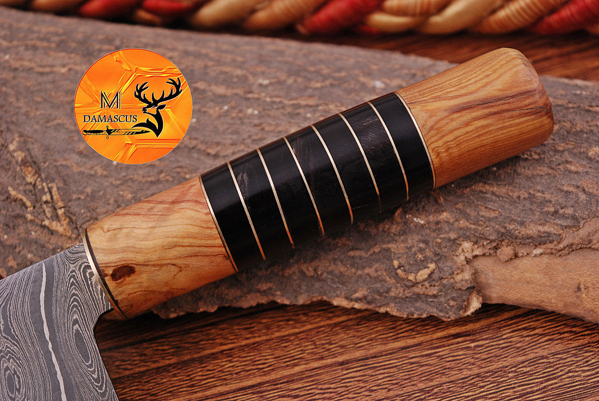 Chef Knife Custom Made Hand Forged Damascus Steel Santoku Kitchen Knife With Wood & Resin Handle