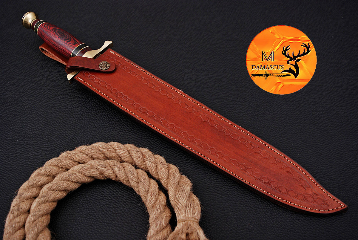 19" INCHES CUSTOM HANDMADE FORGED DAMASCUS STEEL VIKING SWORD WITH WOOD & BRASS GUARD HANDLE 1703