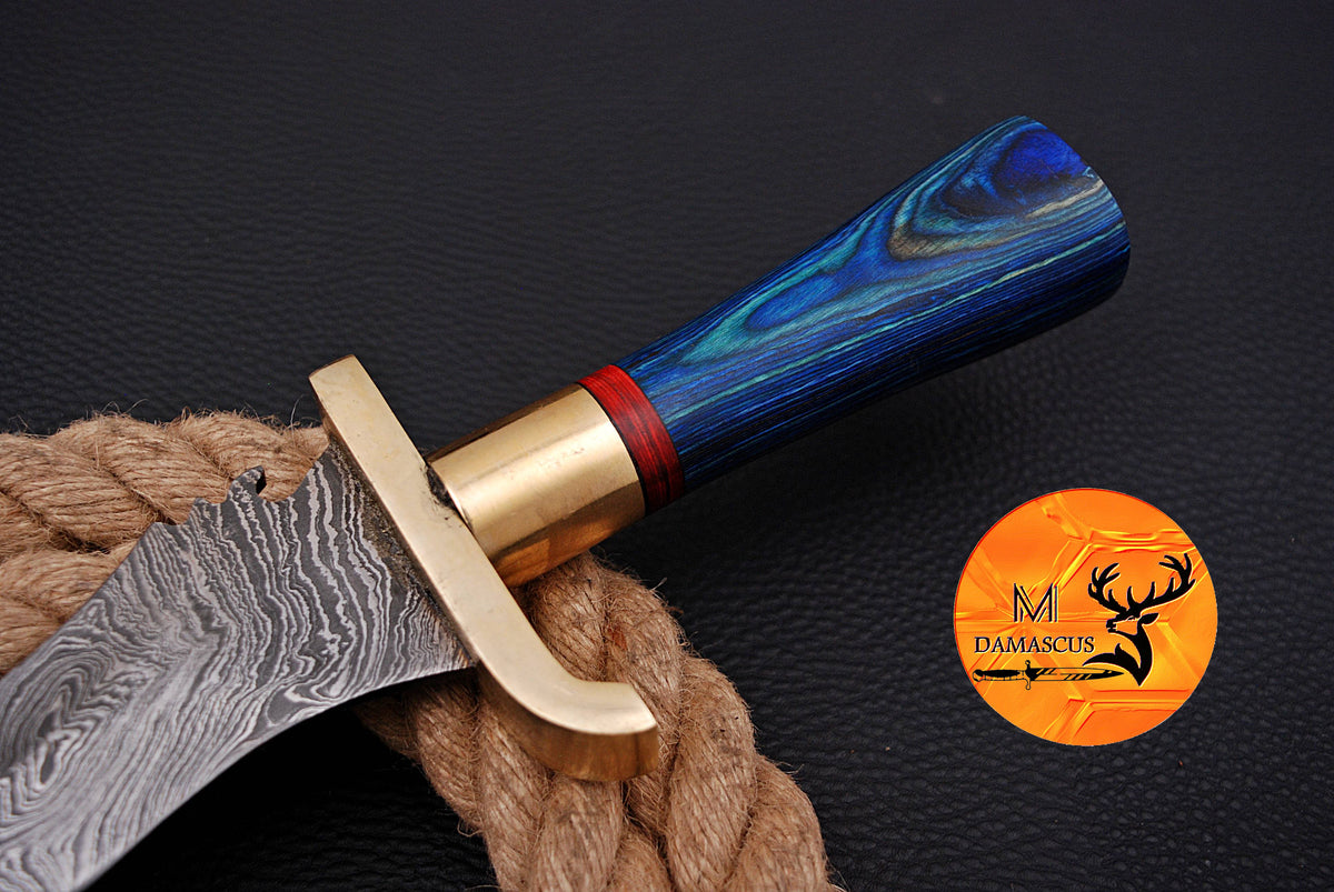 19" INCHES CUSTOM HANDMADE FORGED DAMASCUS STEEL VIKING SWORD WITH WOOD & BRASS GUARD HANDLE 1704