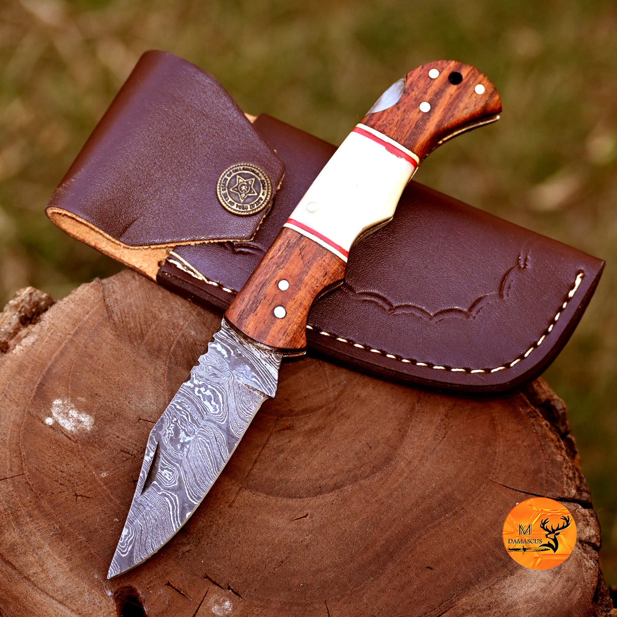 CUSTOM MADE POCKET KNIFE / HAND FORGED DAMASCUS STEEL FOLDING BLADE KNIFE / WOOD HANDLE 2720