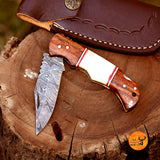 CUSTOM MADE POCKET KNIFE / HAND FORGED DAMASCUS STEEL FOLDING BLADE KNIFE / WOOD HANDLE 2720