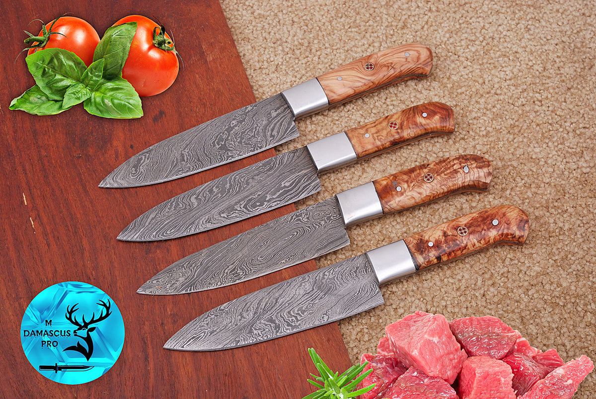CUSTOM HANDMADE FORGED DAMASCUS STEEL STEAK KNIFE SET CHEF KNIFE SET KITCHEN KNIVES SET WITH WOOD HANDLE 1401