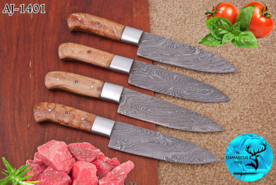 CUSTOM HANDMADE FORGED DAMASCUS STEEL STEAK KNIFE SET CHEF KNIFE SET KITCHEN KNIVES SET WITH WOOD HANDLE 1401