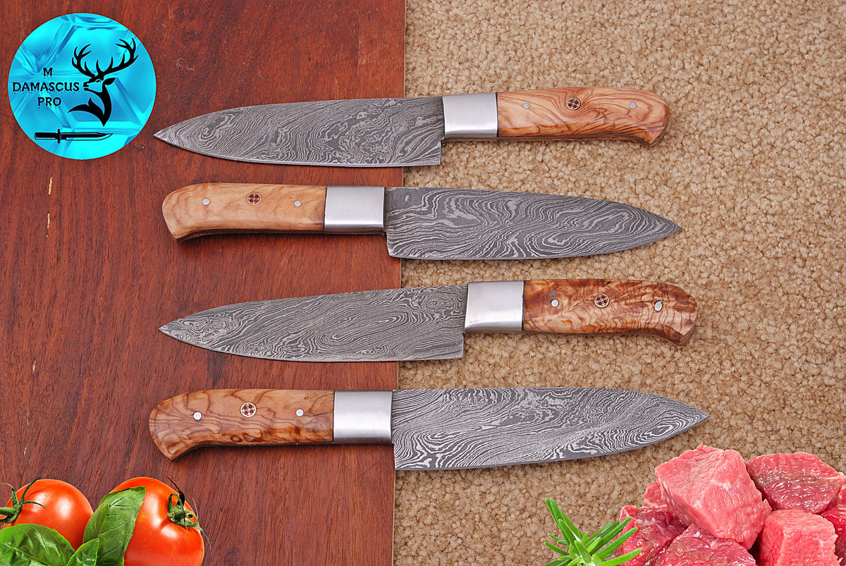 CUSTOM HANDMADE FORGED DAMASCUS STEEL STEAK KNIFE SET CHEF KNIFE SET KITCHEN KNIVES SET WITH WOOD HANDLE 1401