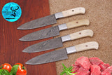 CUSTOM HANDMADE FORGED DAMASCUS STEEL STEAK KNIFE SET CHEF KNIFE SET KITCHEN KNIVES SET WITH CAMEL BONE HANDLE 1400