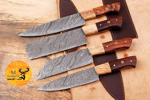 CUSTOM MADE CHEF KNIFE SET HAND FORGED DAMASCUS STEEL KITCHEN KNIVES SET WITH WOOD HANDLE 1590