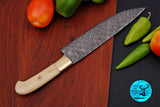 Chef Knife Custom Made Hand Forged Damascus Steel Utility Kitchen Knife With Camel Bone And Brass Bolster Handle