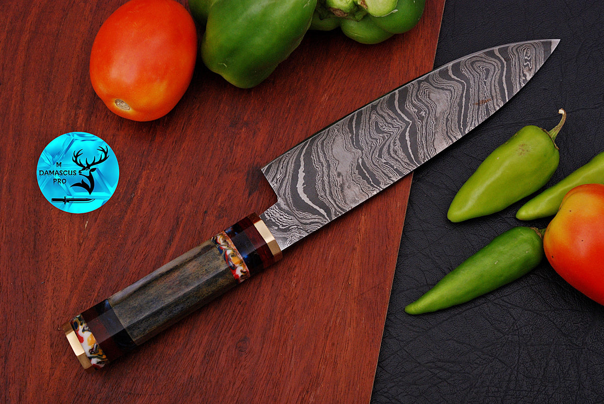 Chef Knife Custom Made Hand Forged Damascus Steel Utility Kitchen Knife With Camel Bone Handle 1389