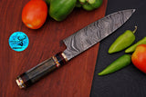 Chef Knife Custom Made Hand Forged Damascus Steel Utility Kitchen Knife With Camel Bone Handle 1389