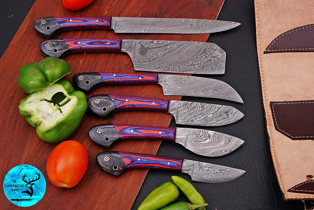 CUSTOM MADE CHEF KNIFE SET HAND FORGED DAMASCUS STEEL KITCHEN KNIVES SET WITH WOOD HANDLE