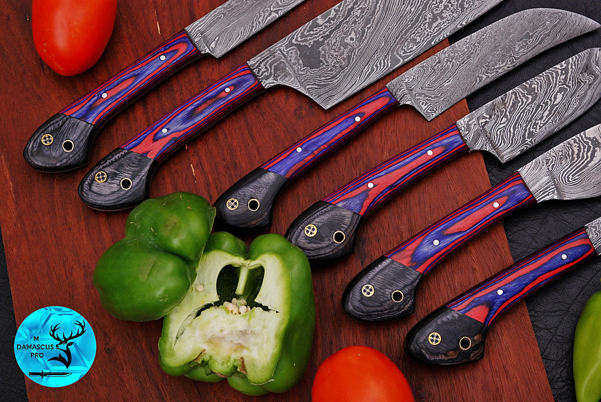 CUSTOM MADE CHEF KNIFE SET HAND FORGED DAMASCUS STEEL KITCHEN KNIVES SET WITH WOOD HANDLE