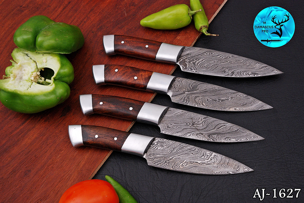 CUSTOM HANDMADE FORGED DAMASCUS STEEL STEAK KNIFE SET CHEF KNIFE SET KITCHEN KNIVES SET WITH WOOD HANDLE 1627