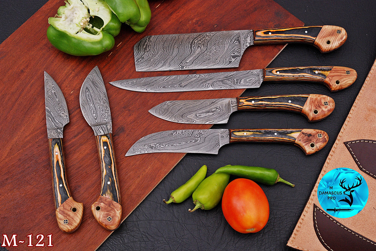 CUSTOM MADE CHEF KNIFE SET HAND FORGED DAMASCUS STEEL KITCHEN KNIVES SET WITH WOOD HANDLE
