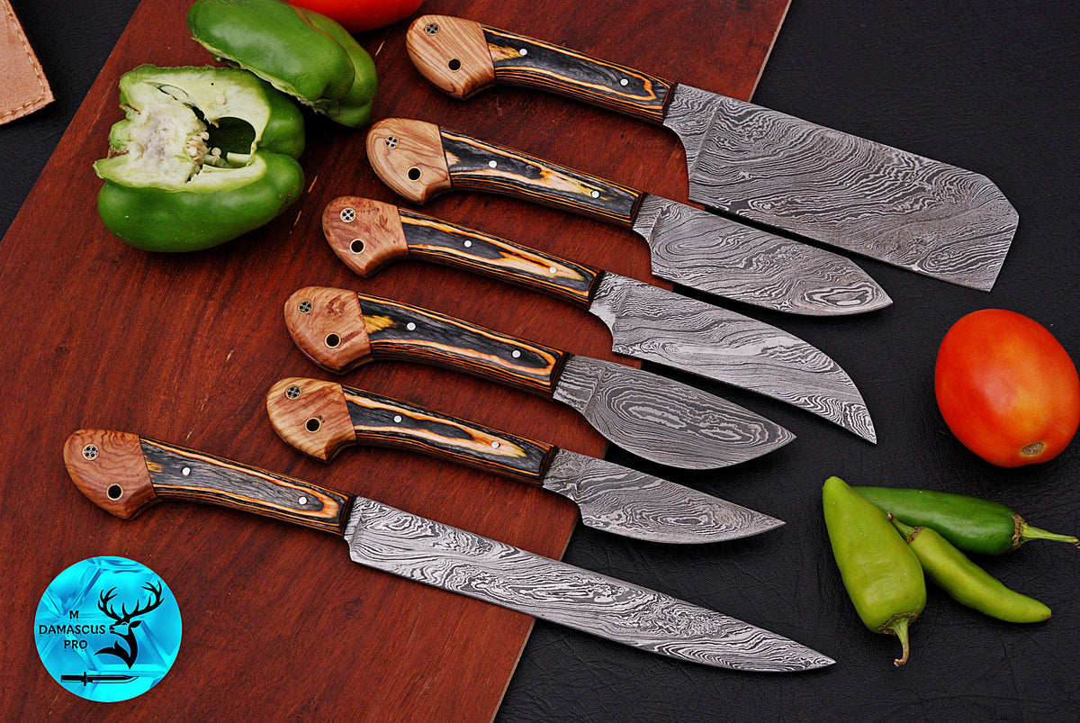 CUSTOM MADE CHEF KNIFE SET HAND FORGED DAMASCUS STEEL KITCHEN KNIVES SET WITH WOOD HANDLE