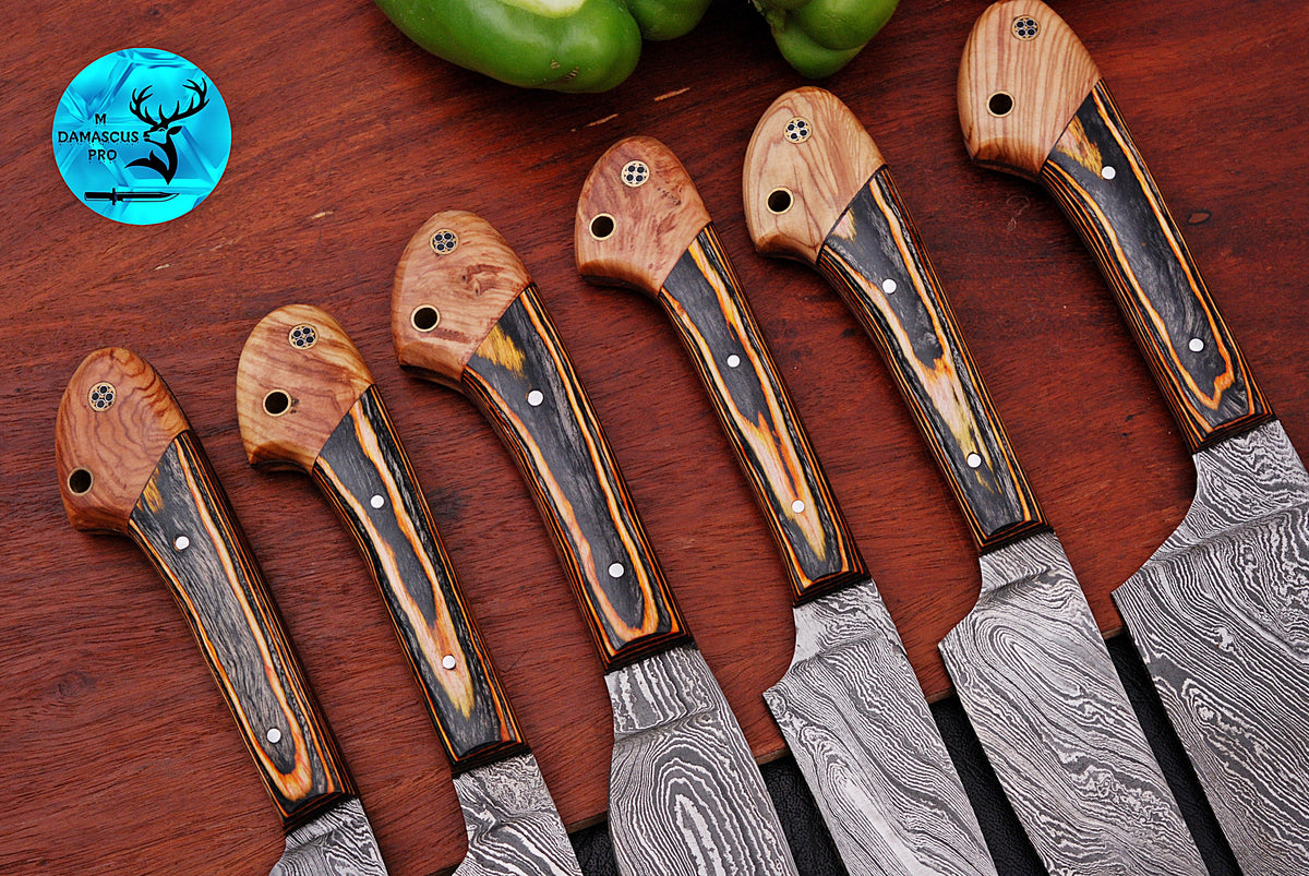 CUSTOM MADE CHEF KNIFE SET HAND FORGED DAMASCUS STEEL KITCHEN KNIVES SET WITH WOOD HANDLE