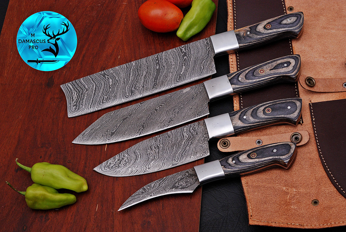 CUSTOM MADE CHEF KNIFE SET HAND FORGED DAMASCUS STEEL KITCHEN KNIVES SET WITH WOOD HANDLE 990
