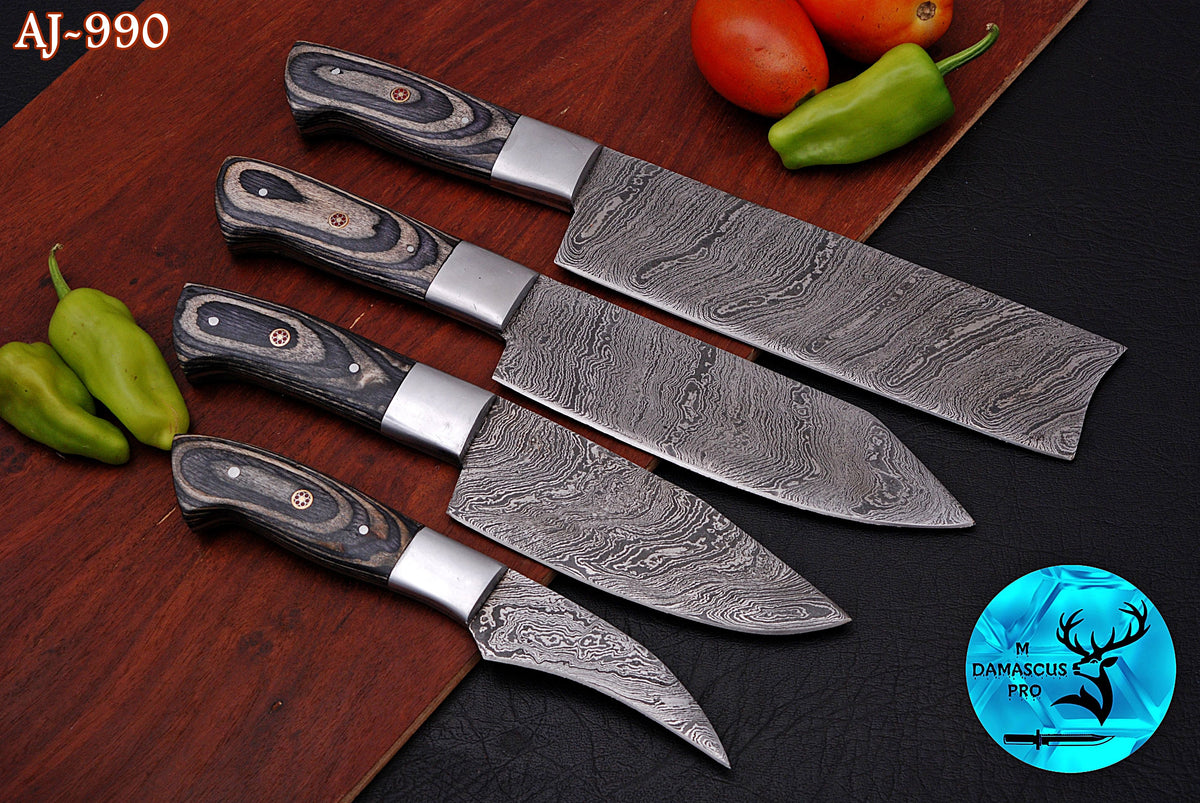 CUSTOM MADE CHEF KNIFE SET HAND FORGED DAMASCUS STEEL KITCHEN KNIVES SET WITH WOOD HANDLE 990