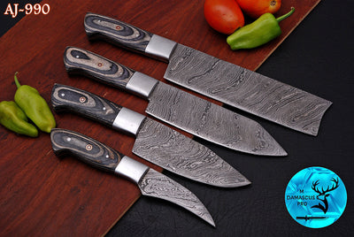 CUSTOM MADE CHEF KNIFE SET HAND FORGED DAMASCUS STEEL KITCHEN KNIVES SET WITH WOOD HANDLE 990