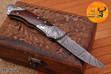 CUSTOM MADE POCKET KNIFE / HAND FORGED DAMASCUS STEEL FOLDING BLADE KNIFE / WOOD HANDLE 670