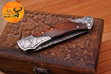 CUSTOM MADE POCKET KNIFE / HAND FORGED DAMASCUS STEEL FOLDING BLADE KNIFE / WOOD HANDLE 670