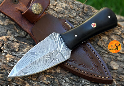 CUSTOM HANDMADE FORGED DAMASCUS STEEL BOOT KNIFE THROWING HUNTING KNIFE EDC BULL HORN HANDLE 870