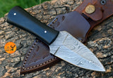CUSTOM HANDMADE FORGED DAMASCUS STEEL BOOT KNIFE THROWING HUNTING KNIFE EDC BULL HORN HANDLE 870