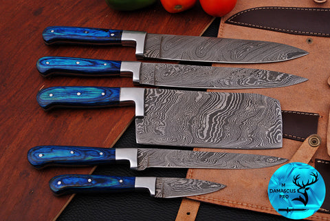 CUSTOM MADE CHEF KNIFE SET HAND FORGED DAMASCUS STEEL KITCHEN KNIVES SET WITH WOOD HANDLE 1575