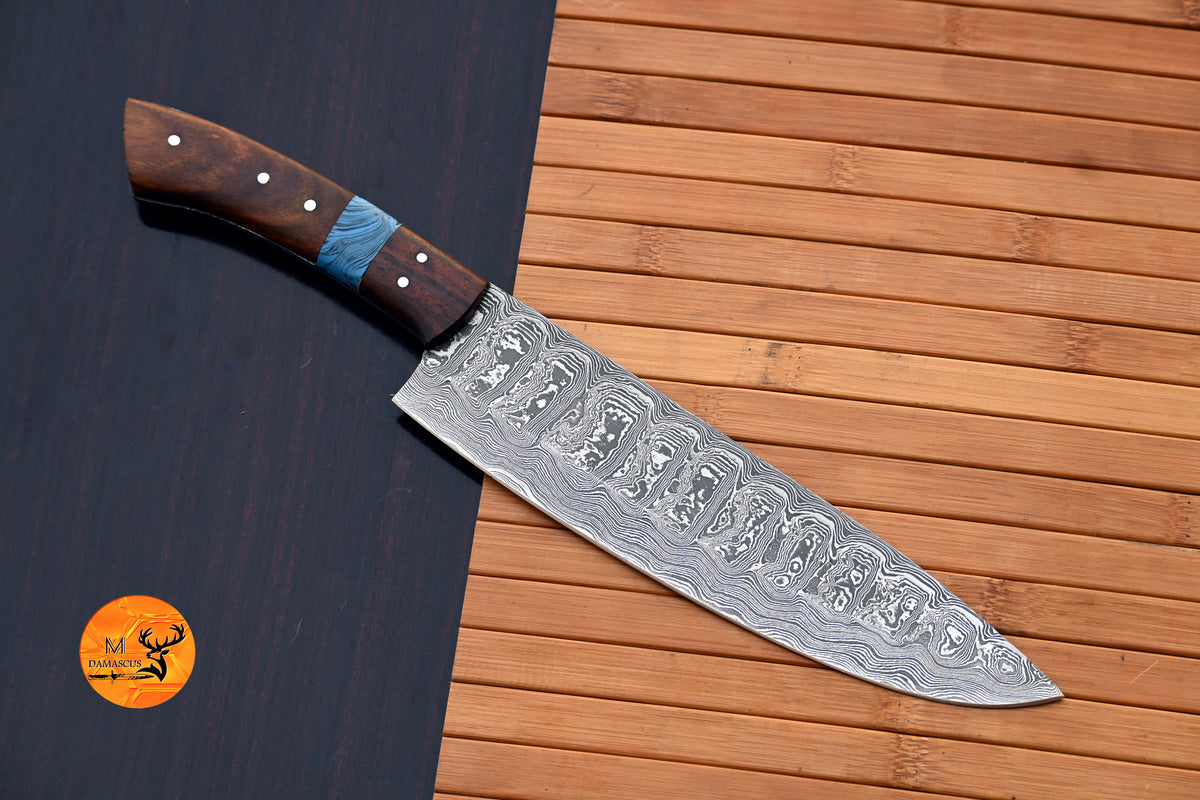 Chef Knife Custom Made Hand Forged Damascus Steel Utility Kitchen Knife With Wood Handle
