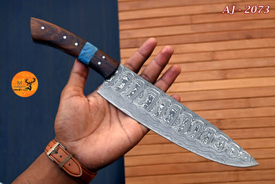 Chef Knife Custom Made Hand Forged Damascus Steel Utility Kitchen Knife With Wood Handle