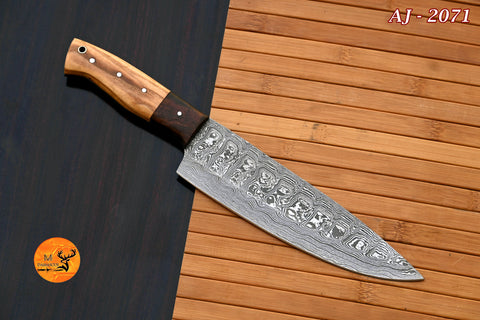 Chef Knife Custom Made Hand Forged Damascus Steel Utility Kitchen Knife With Wood Handle 2071