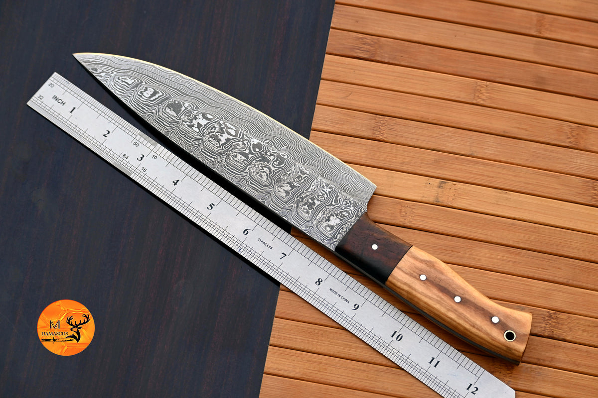 Chef Knife Custom Made Hand Forged Damascus Steel Utility Kitchen Knife With Wood Handle 2071