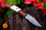 CUSTOM MADE POCKET KNIFE / HAND FORGED DAMASCUS STEEL FOLDING BLADE KNIFE / WOOD HANDLE
