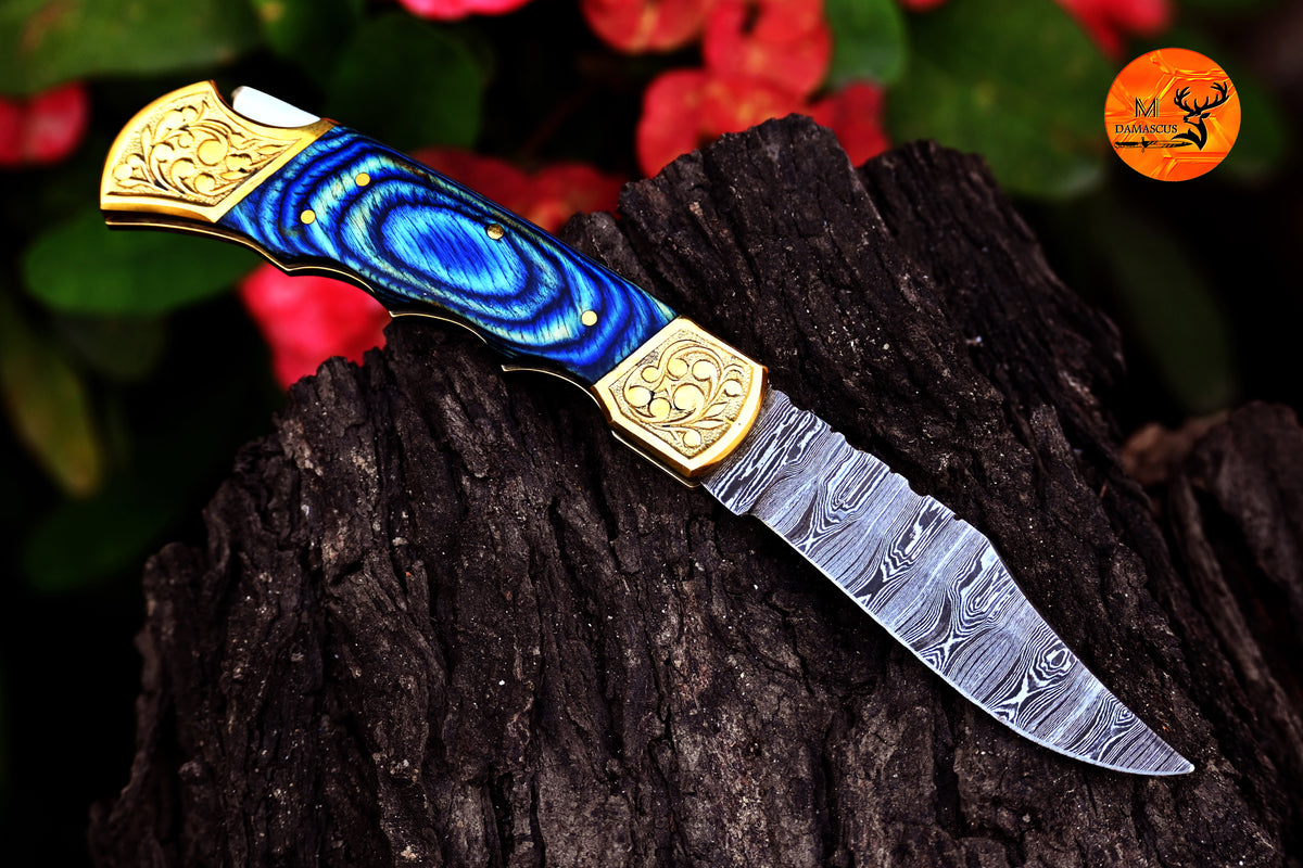 CUSTOM MADE POCKET KNIFE HAND FORGED DAMASCUS STEEL FOLDING BLADE KNIFE