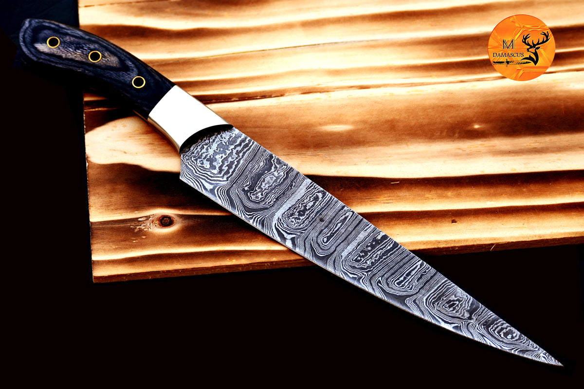 Chef Knife Custom Made Hand Forged Damascus Steel Utility Kitchen Knife With Wood And Brass Steel Handle