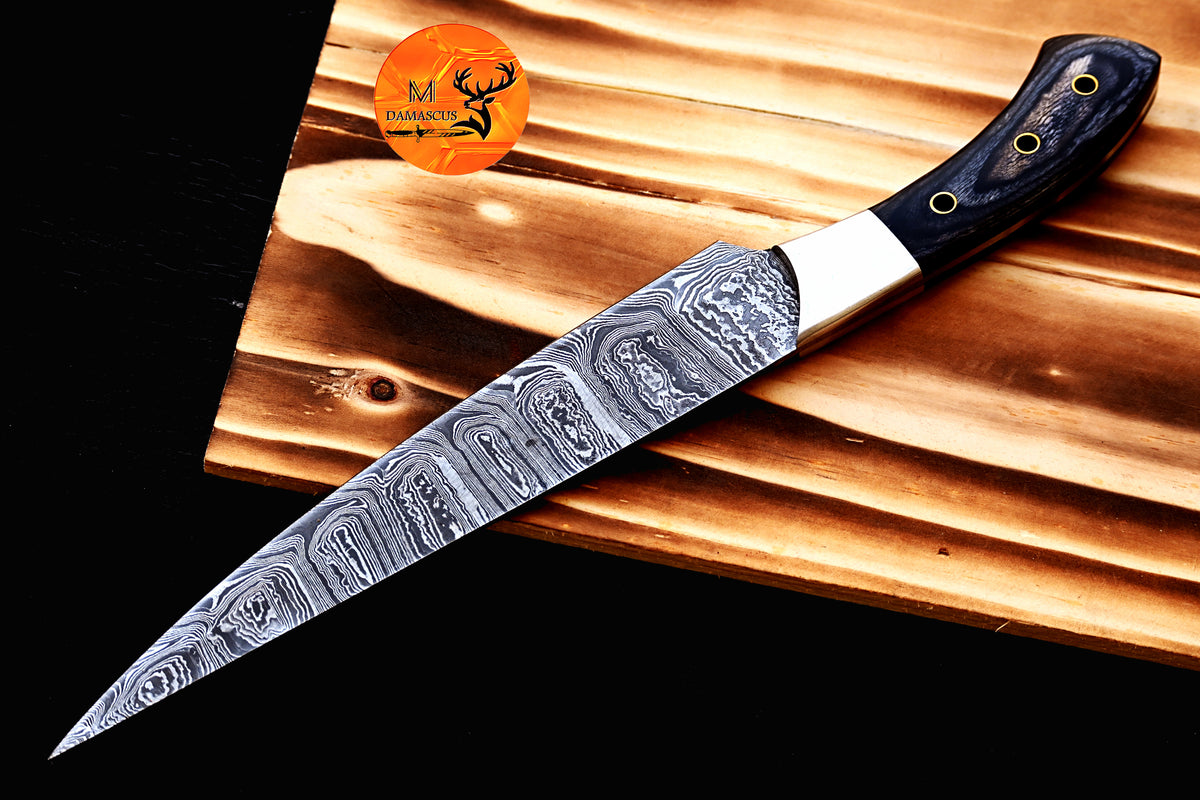 Chef Knife Custom Made Hand Forged Damascus Steel Utility Kitchen Knife With Wood And Brass Steel Handle