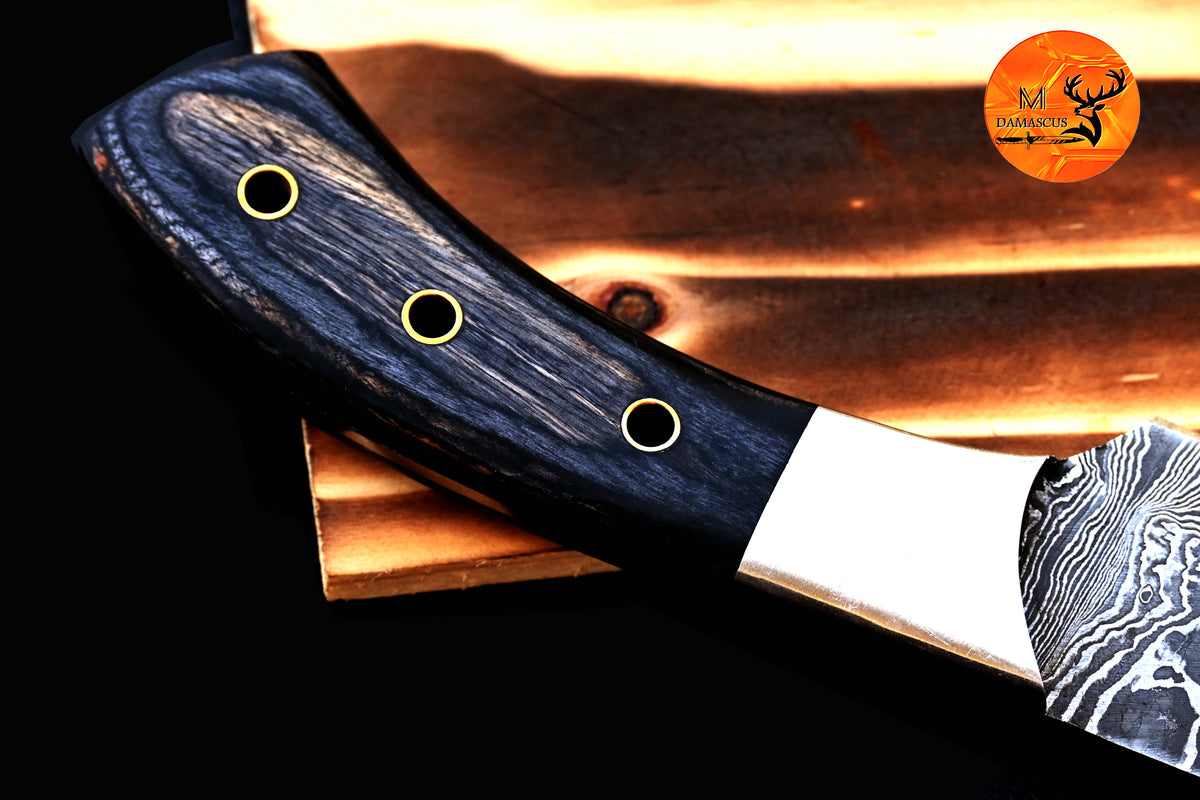Chef Knife Custom Made Hand Forged Damascus Steel Utility Kitchen Knife With Wood And Brass Steel Handle