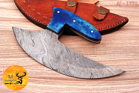 Ulu Knife Custom Made Hand Forged Damascus Steel Chef Kitchen Knife Pizza Cutter With Wood Handle 1771
