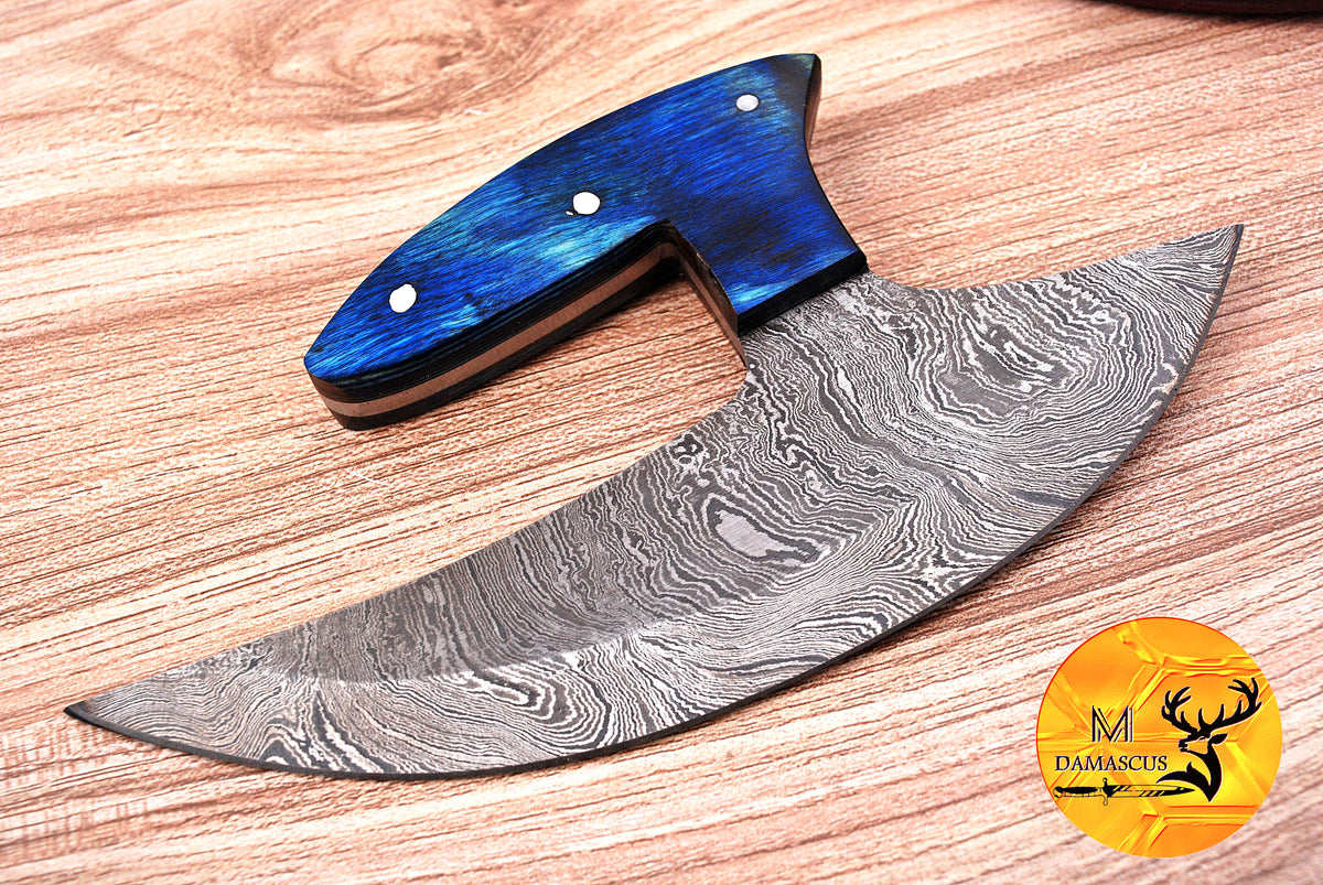 Ulu Knife Custom Made Hand Forged Damascus Steel Chef Kitchen Knife Pizza Cutter With Wood Handle 1771