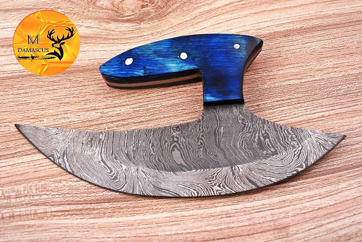 Ulu Knife Custom Made Hand Forged Damascus Steel Chef Kitchen Knife Pizza Cutter With Wood Handle 1771