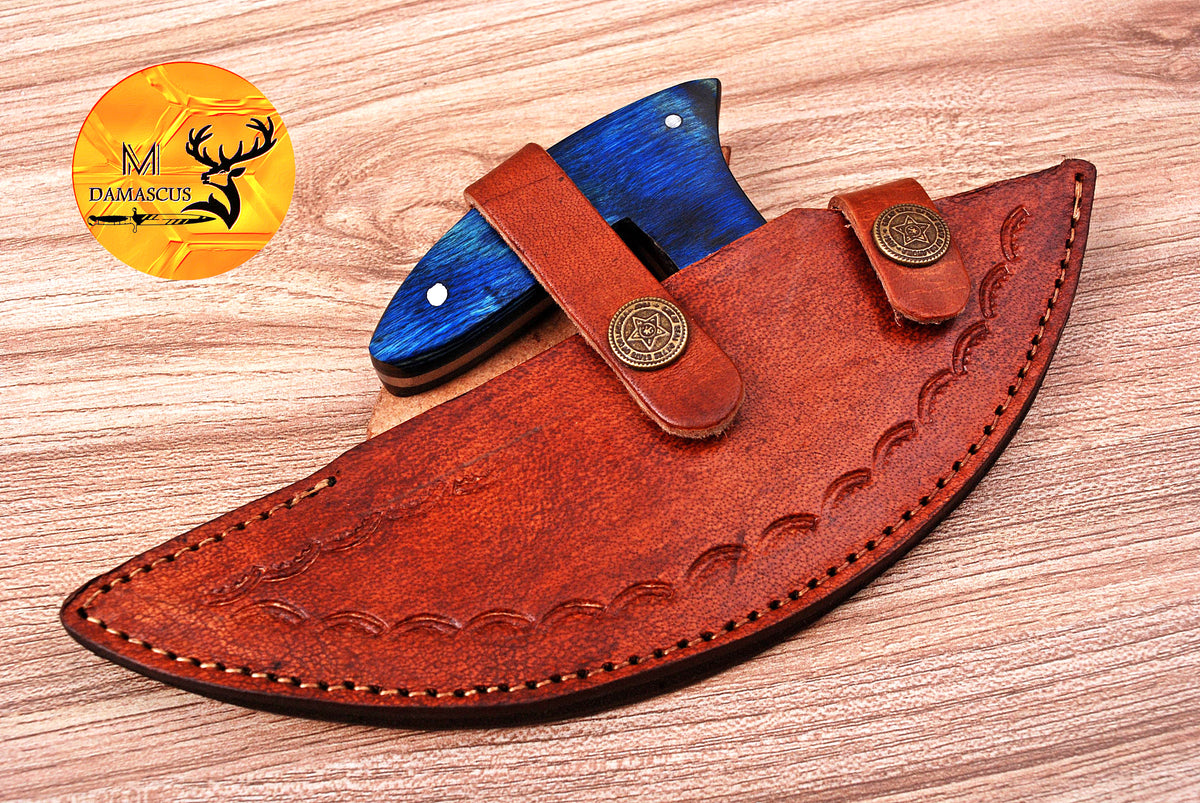 Ulu Knife Custom Made Hand Forged Damascus Steel Chef Kitchen Knife Pizza Cutter With Wood Handle 1771