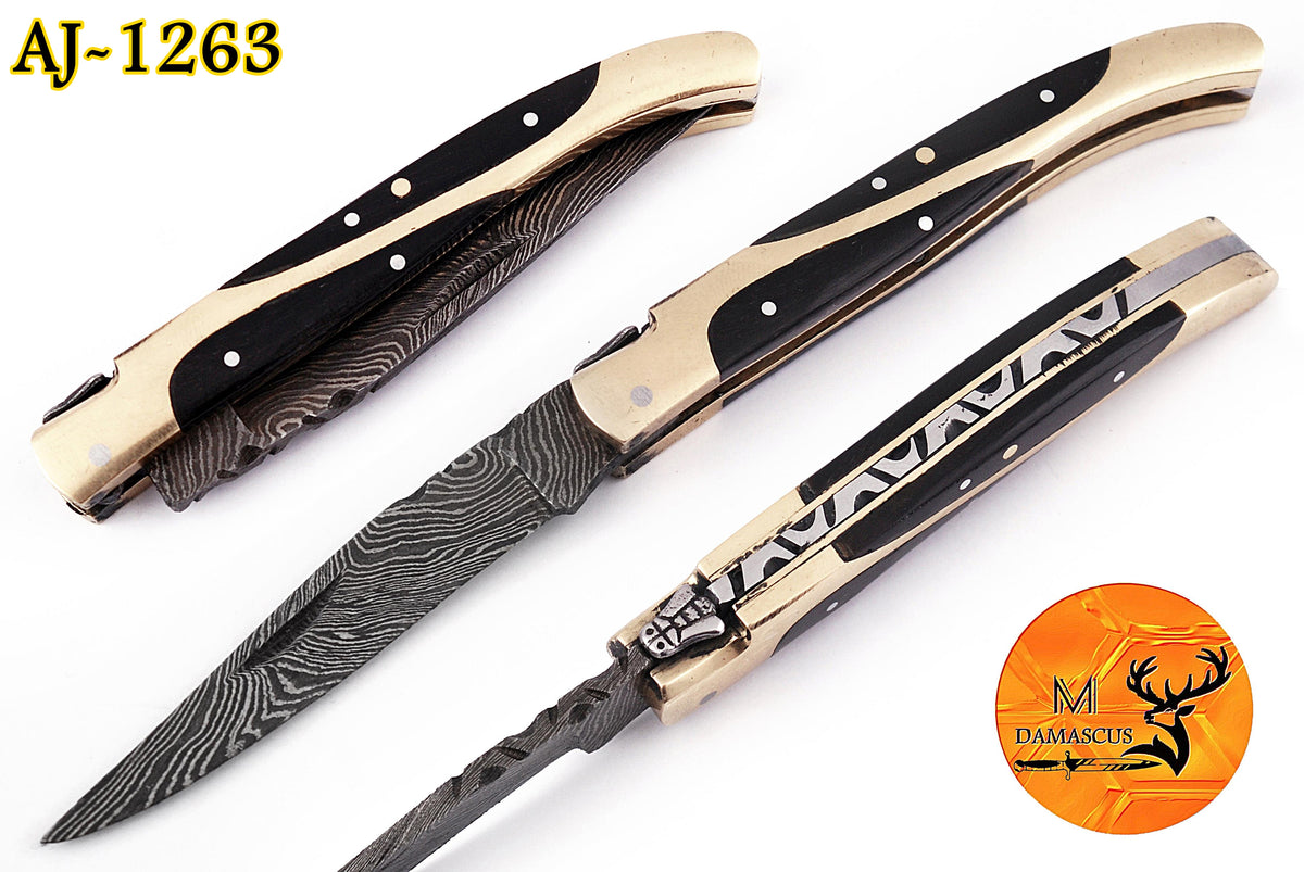 CUSTOM MADE FORGED DAMASCUS STEEL FOLDING POCKET KNIFE SKINNING HUNTING SURVIVAL EVERYDAY CARRY KNIFE 1263
