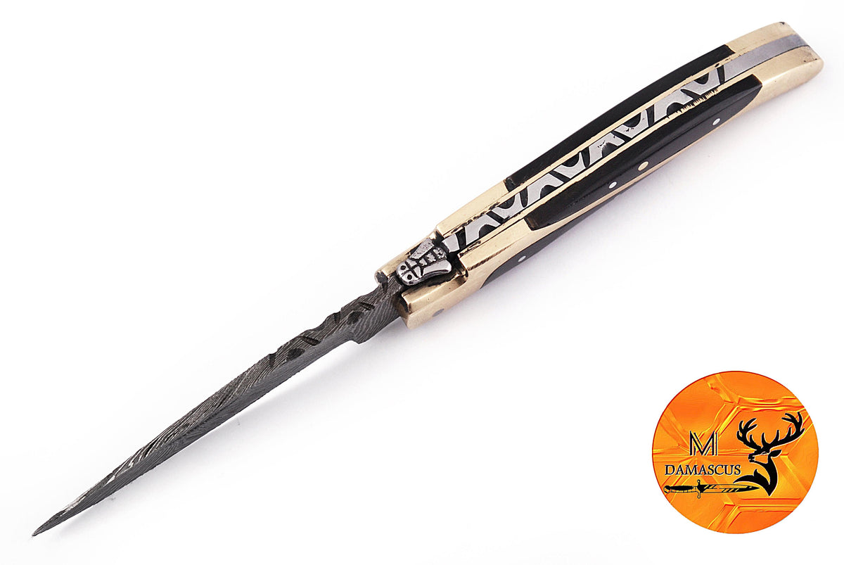 CUSTOM MADE FORGED DAMASCUS STEEL FOLDING POCKET KNIFE SKINNING HUNTING SURVIVAL EVERYDAY CARRY KNIFE 1263