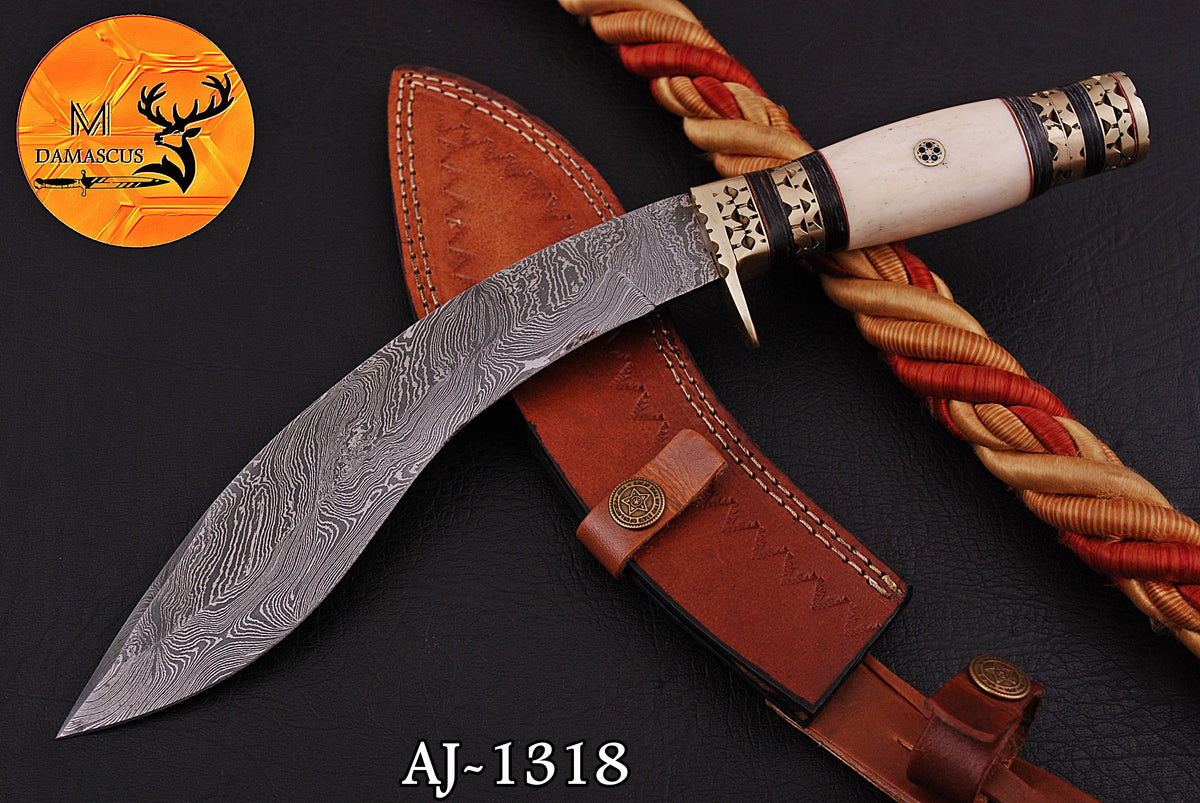 CUSTOM HANDMADE FORGED DAMASCUS STEEL KUKRI KNIFE HUNTING BOWIE KNIFE SURVIVAL EDC 1318