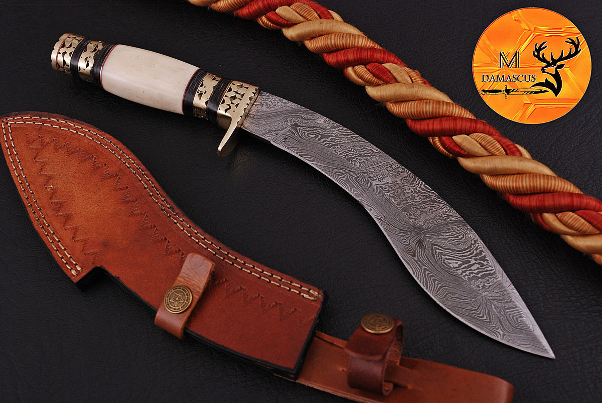 CUSTOM HANDMADE FORGED DAMASCUS STEEL KUKRI KNIFE HUNTING BOWIE KNIFE SURVIVAL EDC 1318