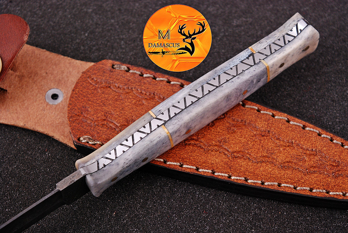 CUSTOM HANDMADE FORGED DAMASCUS STEEL BOOT KNIFE THROWIG HUNTING KNIFE EDC 1384