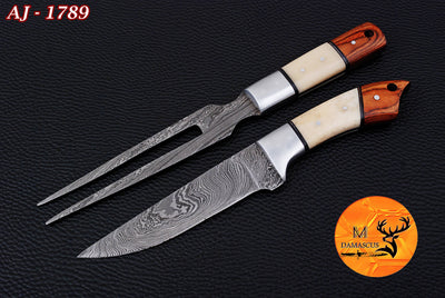 CUSTOM MADE CHEF KNIFE SET HAND FORGED DAMASCUS STEEL KITCHEN KNIVES SET WITH WOOD HANDLE 1789