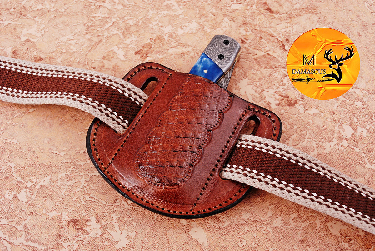 CUSTOM HANDMADE COW LEATHER SHEATH FOR FOLDING BLADE KNIFE SURVIVAL EVERYDAY CARRY 1308