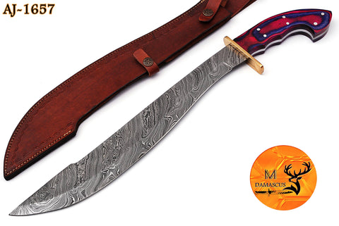 CUSTOM MADE HAND FORGED DAMASCUS STEEL VIKING SWORD WITH WOOD HANDLE 1657